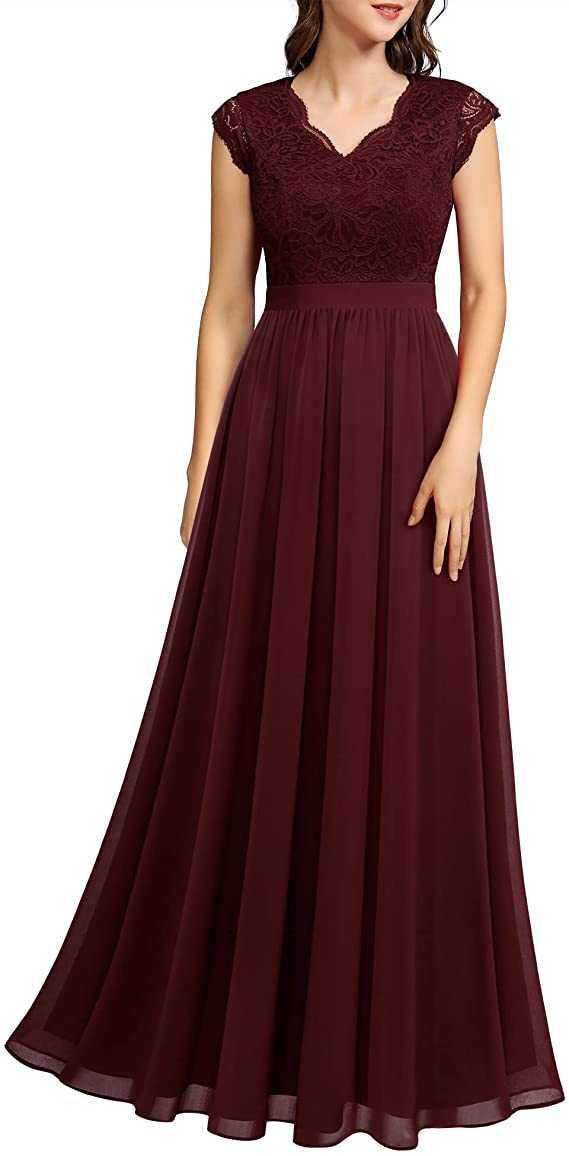 Dressystar Women's V Neck Sleeveless Lace Bridesmaid Dress Wedding Party Gown