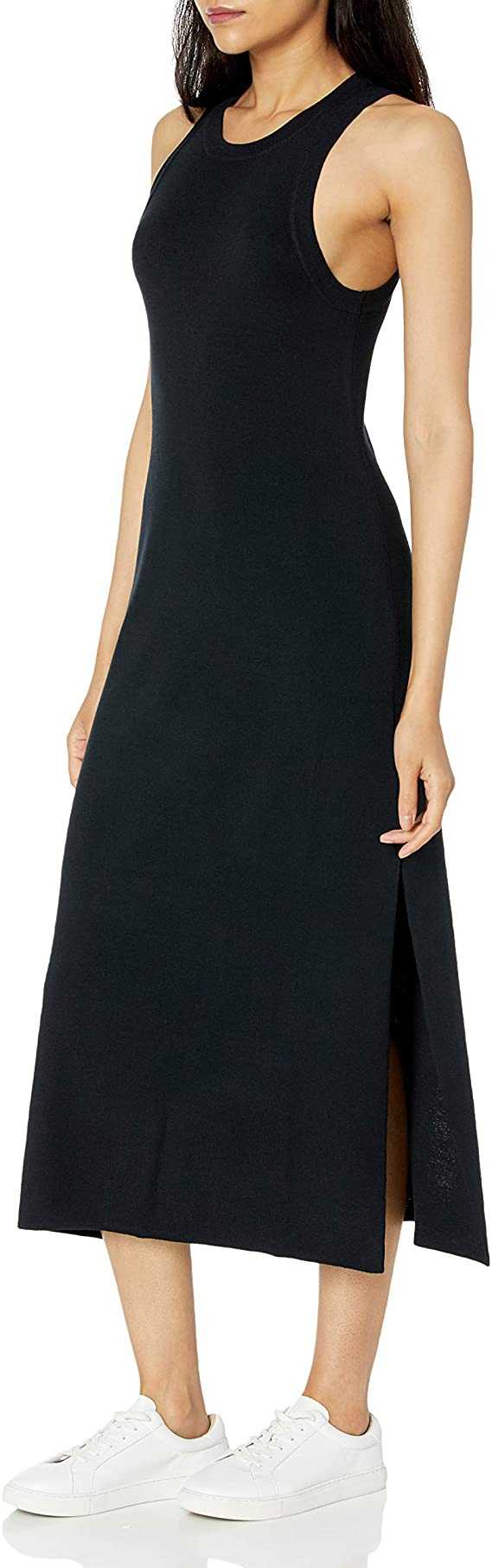 The Drop Women's Gabriela High Neck Cut-In A-Line Side Slit Maxi Sweater Dress