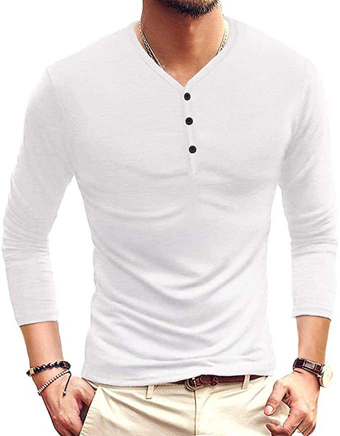 MLANM Mens Casual Slim Fit Basic Henley Short/Long Sleeve Fashion Cotton T-Shirt